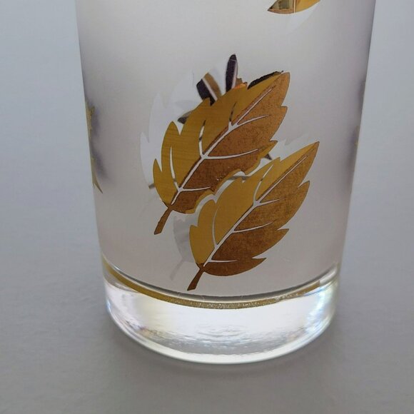 MCM Libbey Golden Foliage Tumbler Set of 2, Gold Leaves & Rim on Frosted Glass - Picture 7 of 11
